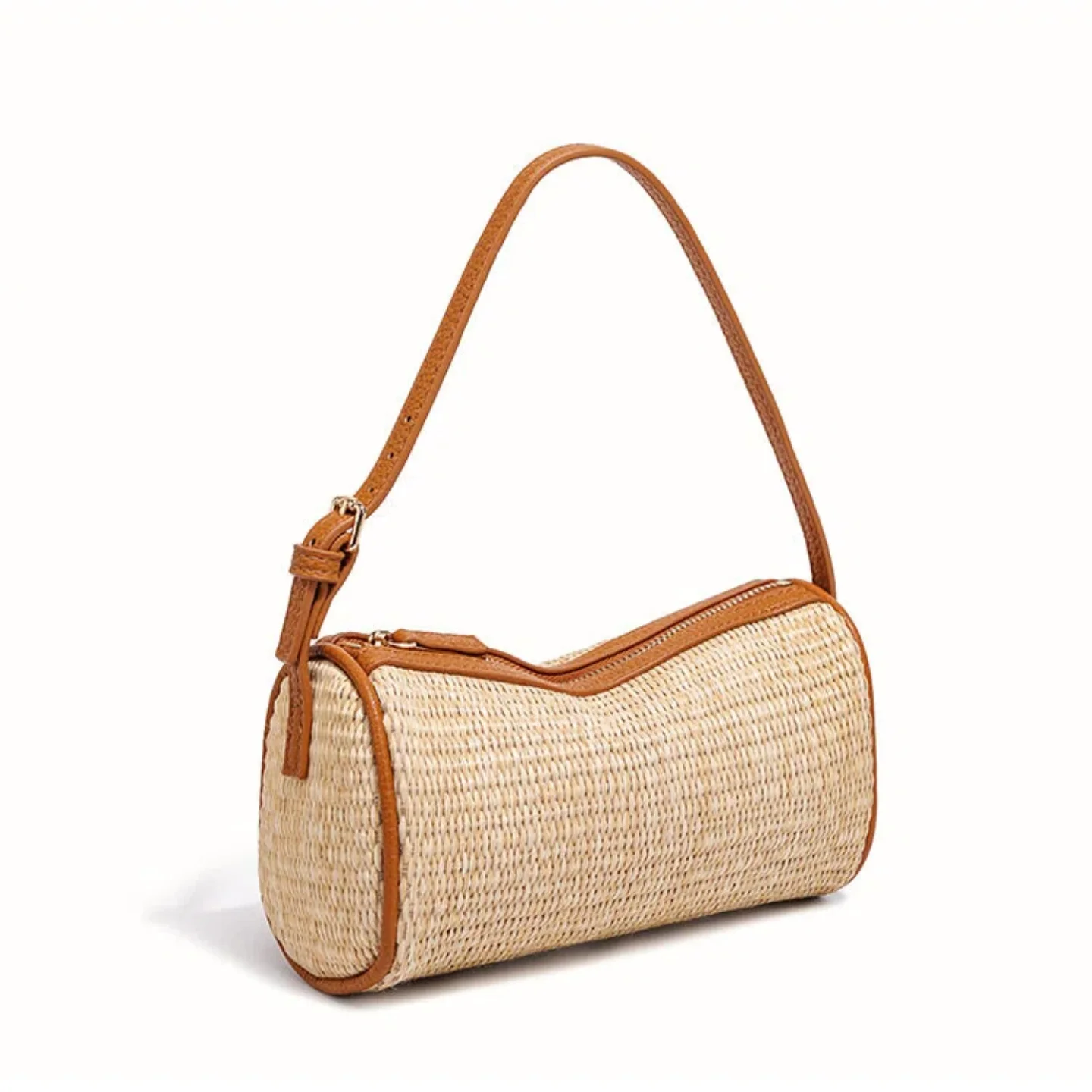 Woven Straw Bag - Damska pleciona torba na ramię w