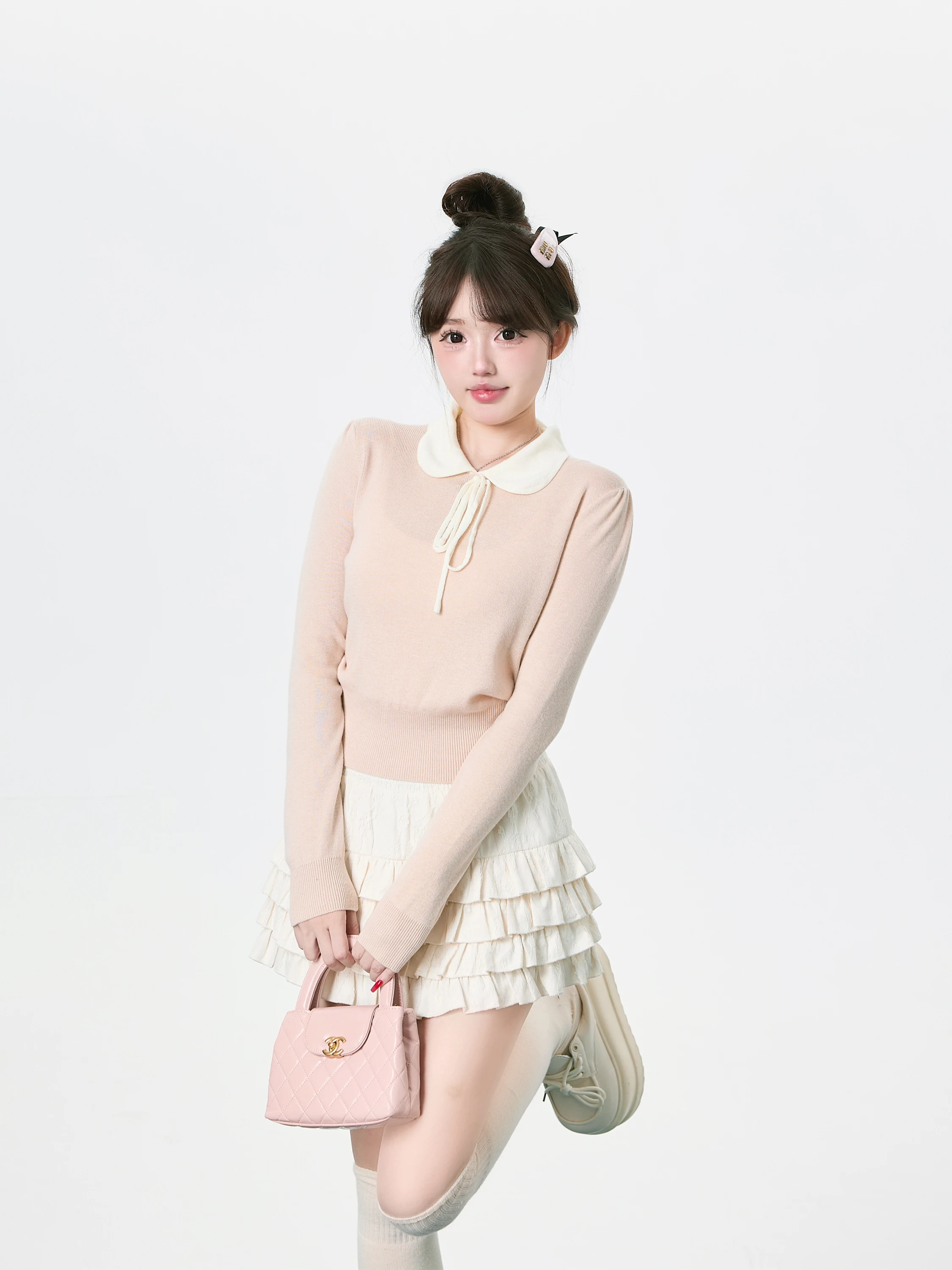 

Sweetie вязаный длинный свитер свека с розовым воротником, мягкий уютный женский осенне-зимний модный милый цветной топ Crew Ne Top