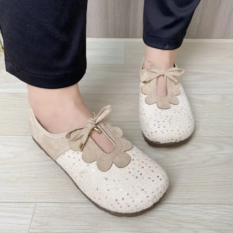 Popular Dopamine Sweet Style Fashionable Small Single Shoes Bow Versatile Foreign Air Breathable Simple Wide Feet Single Shoes