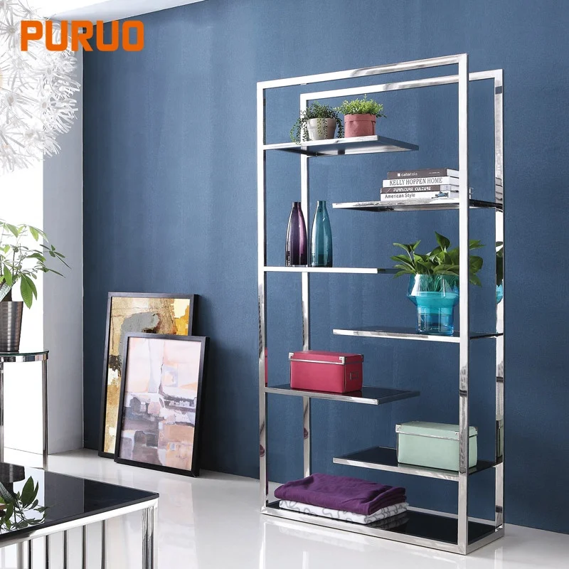 Puruo Luxury Livingroom Furniture Stainless Steel Metal Interior Decorative Shelf