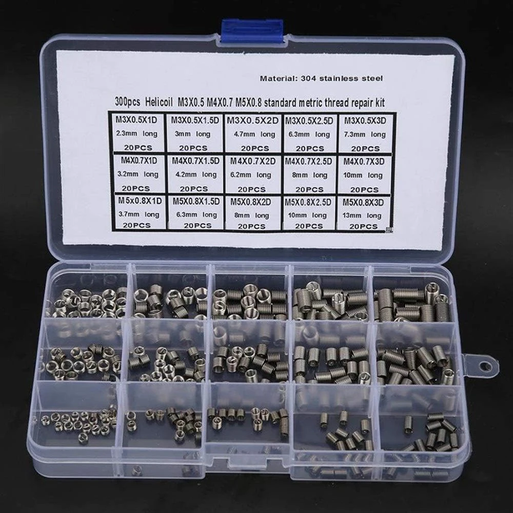 

300Pcs Wire Screw Threaded Insert Stainless Steel Threaded Bushing Sleeve Thread Repairing Tool M3x0.5/M4x0.7/M5x0.8