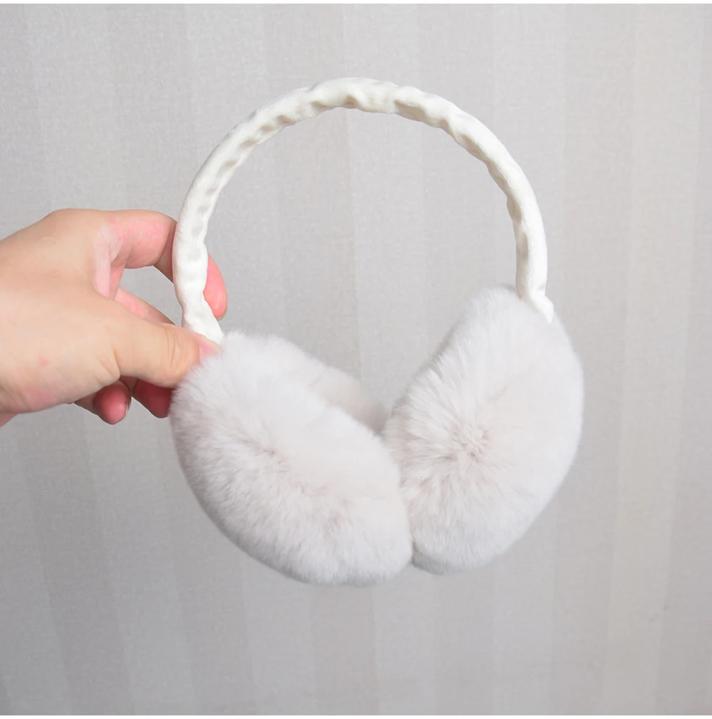 Rex Rabbit Fur Hang Ear Cover Warm Winter Earmuffs Headwear Ear Muffs Fur Earmuffs Cold Ear Warmer Fold Ear Protection Headband