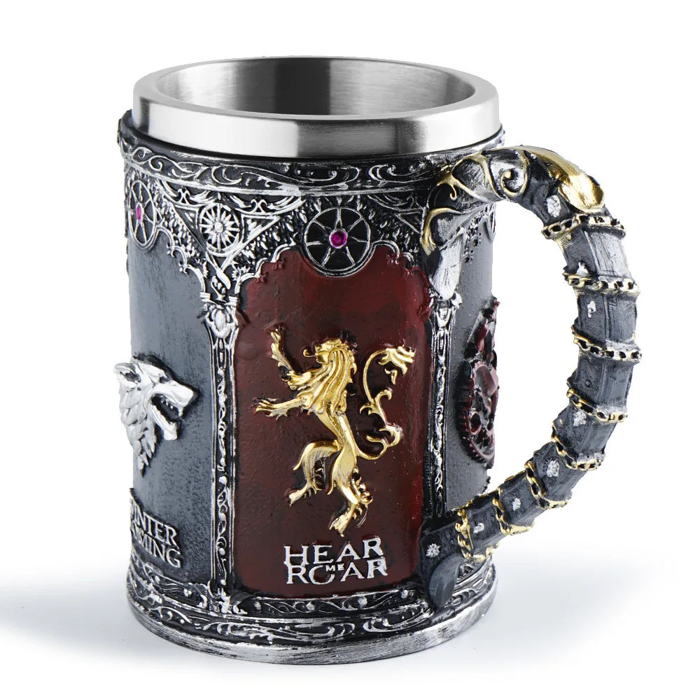 Medieval Dragon Skull Beer Mugs Stainless Steel Resin Thrones Cups Song of Ice and Fire Viking Beer Mug Bar Mug Wine Cups Gift