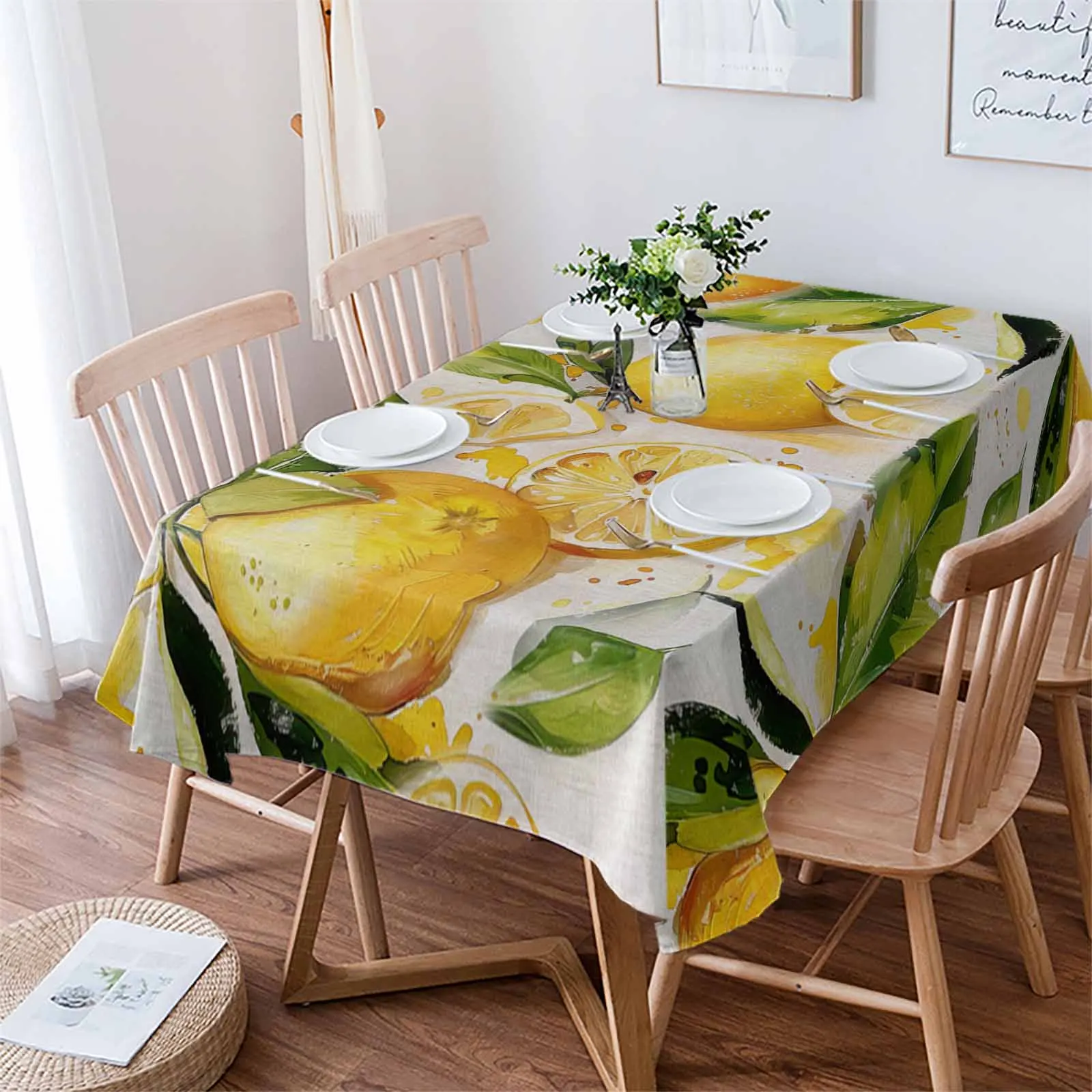 

Summer Watercolor Lemon Waterproof Tablecloth For Table Kitchen Decorative Coffee Cuisine Party Table Cover