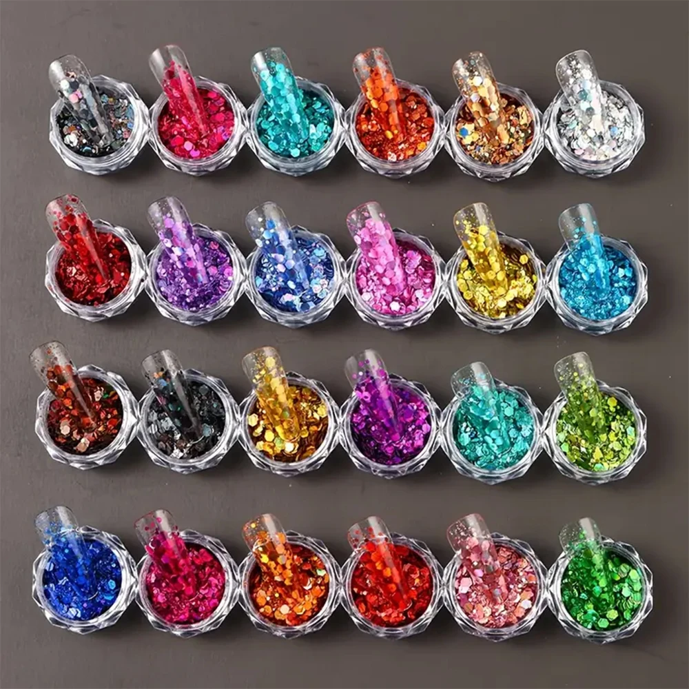 

24Jars/set Halloween&Christmas Nail Chunky Sequins Mixed Hexagon Colorful Nail Flakes Holographic Laser Sparkly Hexagon Flakes
