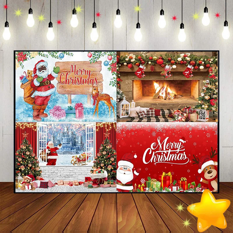 Merry Christmas Reindeer Photo Background Holiday Family Custom Birthday Backdrop Winter Photography Backdrops Poster Decoration