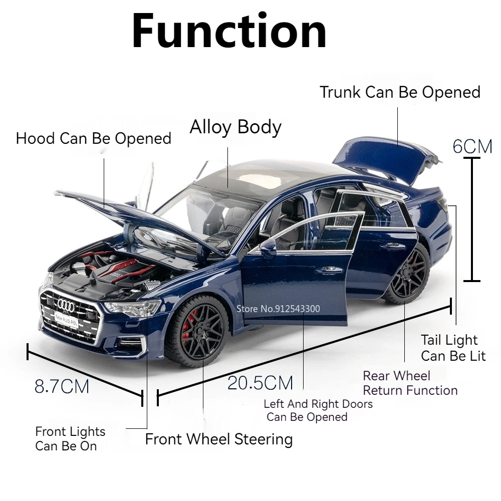 Scala 1/24 A6L modello di auto giocattolo in lega pressofusi porte aperte con luce sonora tirare indietro giocattoli per bambini oggetti da