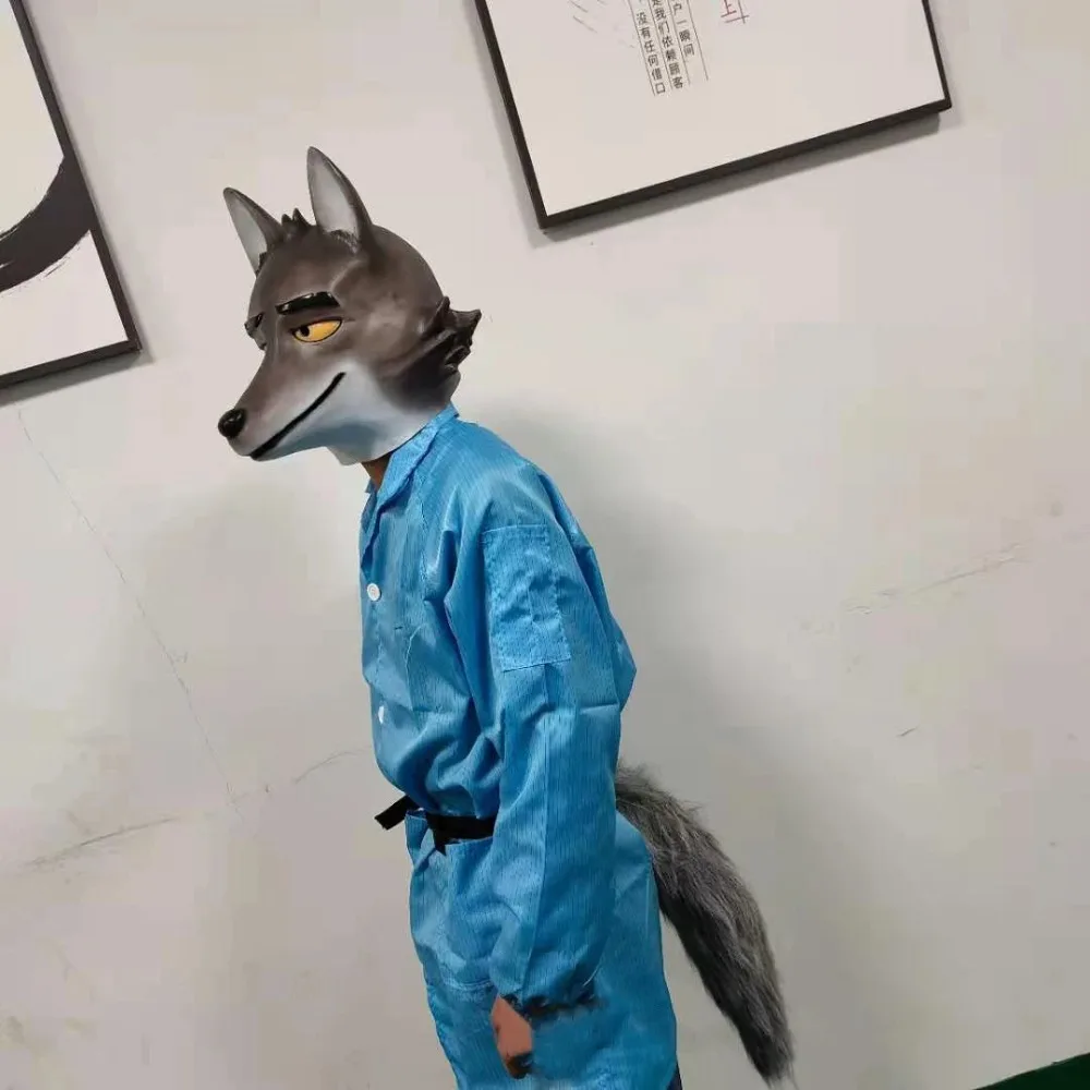 アニメ悪役マスクコスプレミスターウルフフルフェイスラテックスマスクヘッドヘルメットハロウィンパーティーの小道具仮面舞踏会ヘッドギア