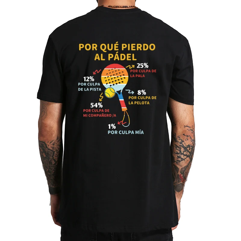 Retro Why I Lose Padel T-shirt Spanish Porque Pierdo Al Padel  Double-print Tops Tee 100% Cotton Soft Unisex O-neck T Shirts