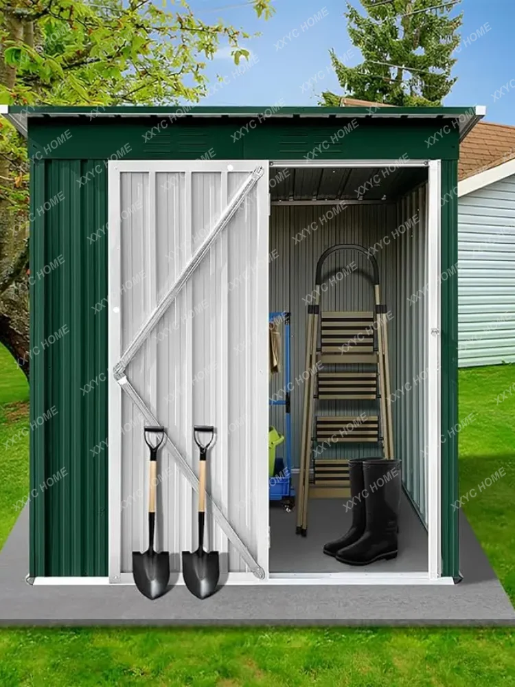 Tool Shed with Sloping Roof and Lockable Door, Outdoor Metal Storage Resin Patio Shed, for Backyard Garden Patio Lawn