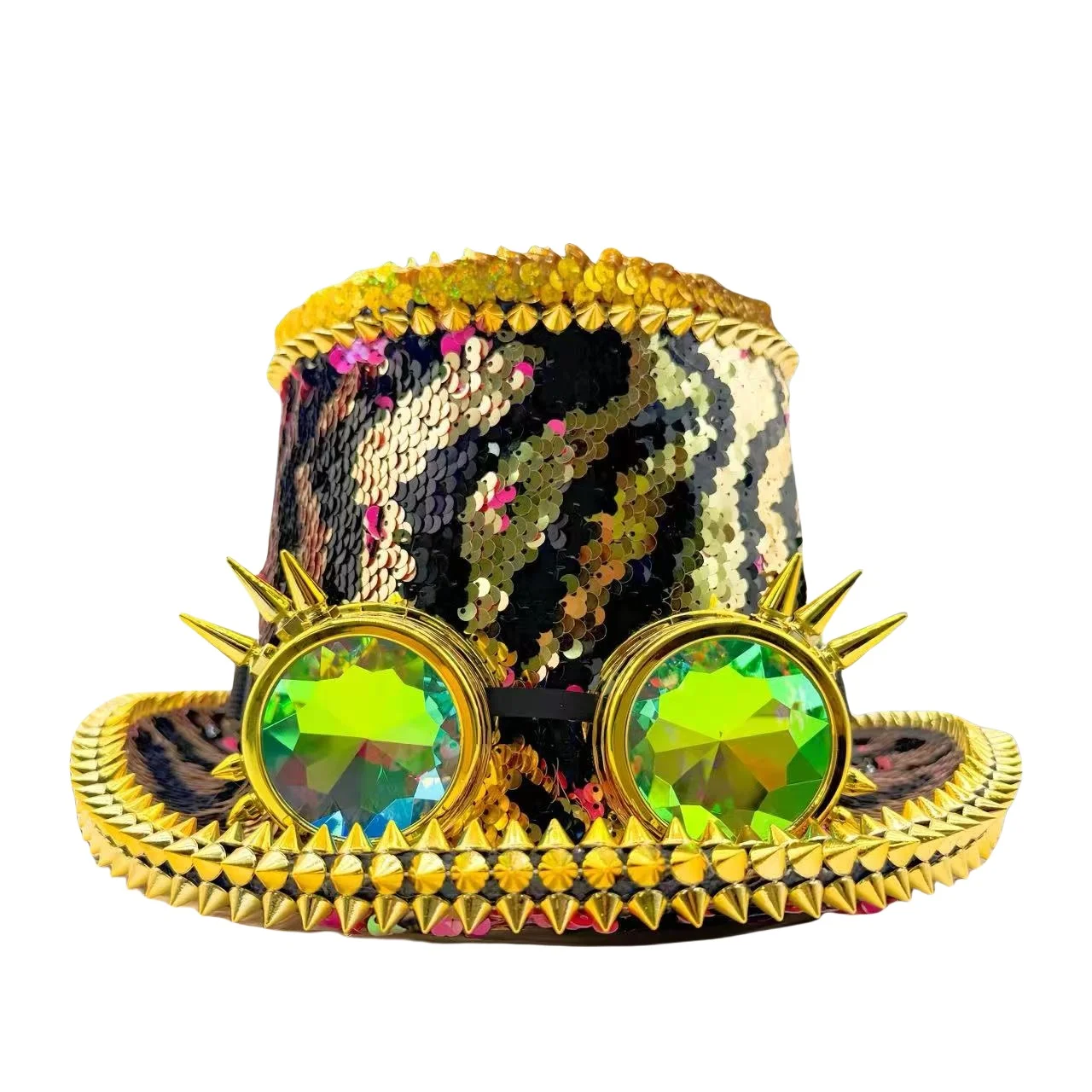 HongLuan Violette Steampunk-Zylinder für Herren, Pailletten-Festival-Zylinder für Damen mit Schutzbrille, Vintage-Burningman-Outfit für Damen – Detail 19
