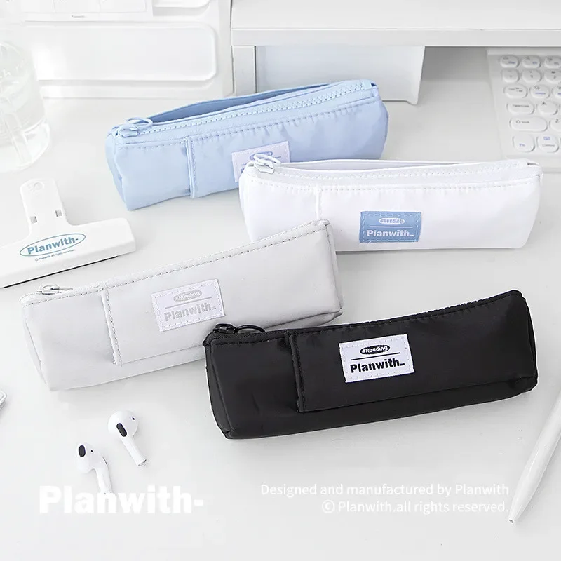 กล่องดินสอขนาดเล็ก1ชิ้นพร้อมสายรัดสไตล์อเมริกันสุดสร้างสรรค์เรียบง่าย POUCH pensil ทนทานกระเป๋าเก็บเครื่องเขียนนักเรียน