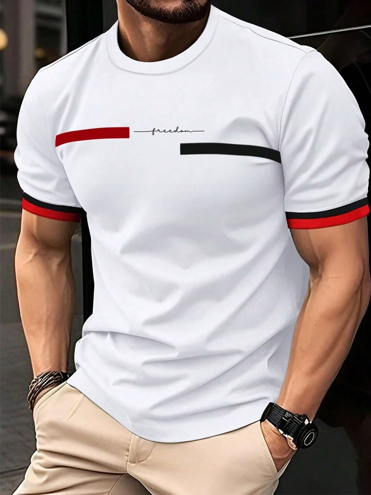 Los Angeles Striped Tshirt for Men Casual Street Tee Shirt Summer O-neck Oversized Beah Tee Business Casual Short Sleeve Tops