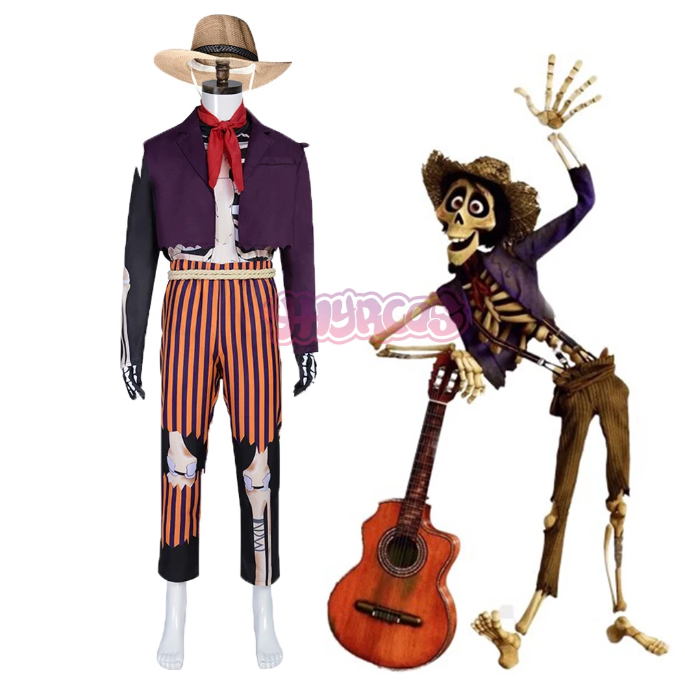 

Anime Hector Rivera Ghost Musician Purple Jacket Skull T shirt Suit Cosplay Suit Skeleton Halloween Costume Clothing Outfits Man