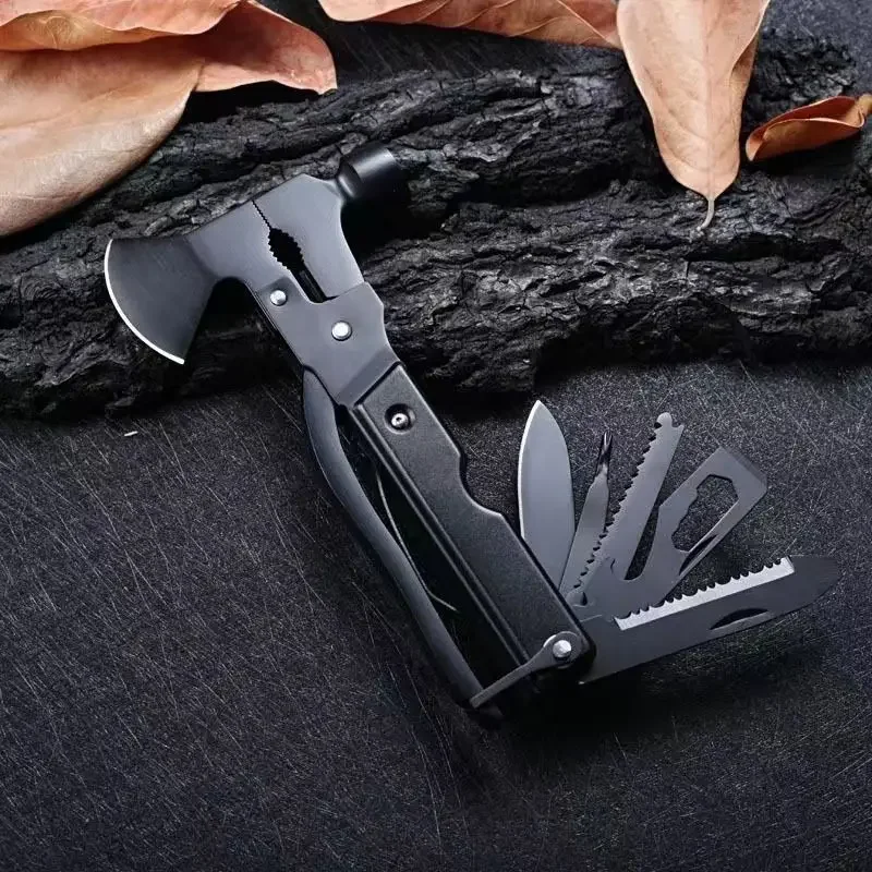 tactico  Outdoor black rubber handle axe type stainless steel multi-purpose hammer camping gadgets