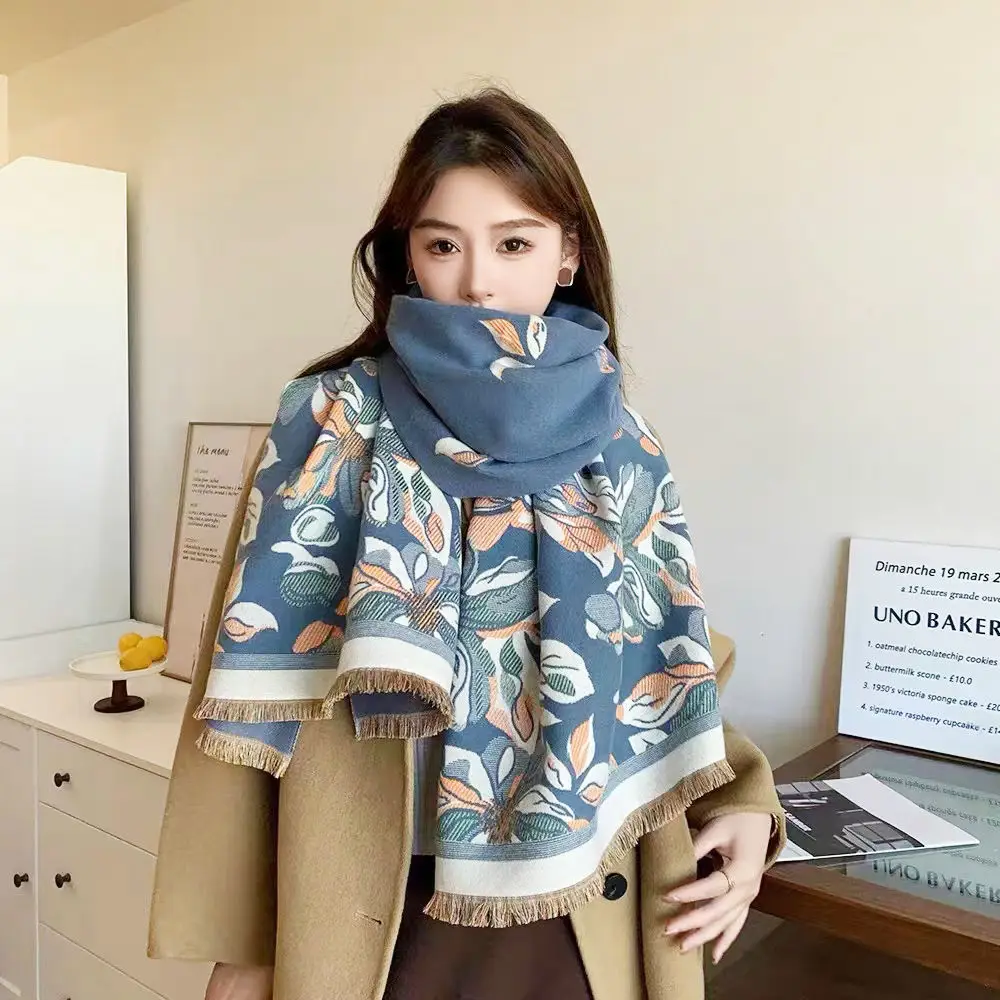 

New Autumn Winter Imitation Cashmere Scarf Women Thickened Warm Elegant Neckerchief Leopard Print Soft Long Tassel Scarves Wh116