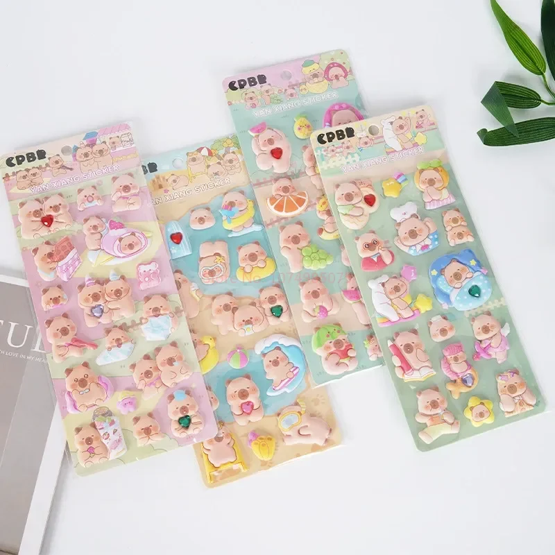 

4pcs Kawaii Capybara 3d Bubble Stickers Sakura Creative Girl'S Diy Phone Case Camera Decoration Children'S Reward Toy