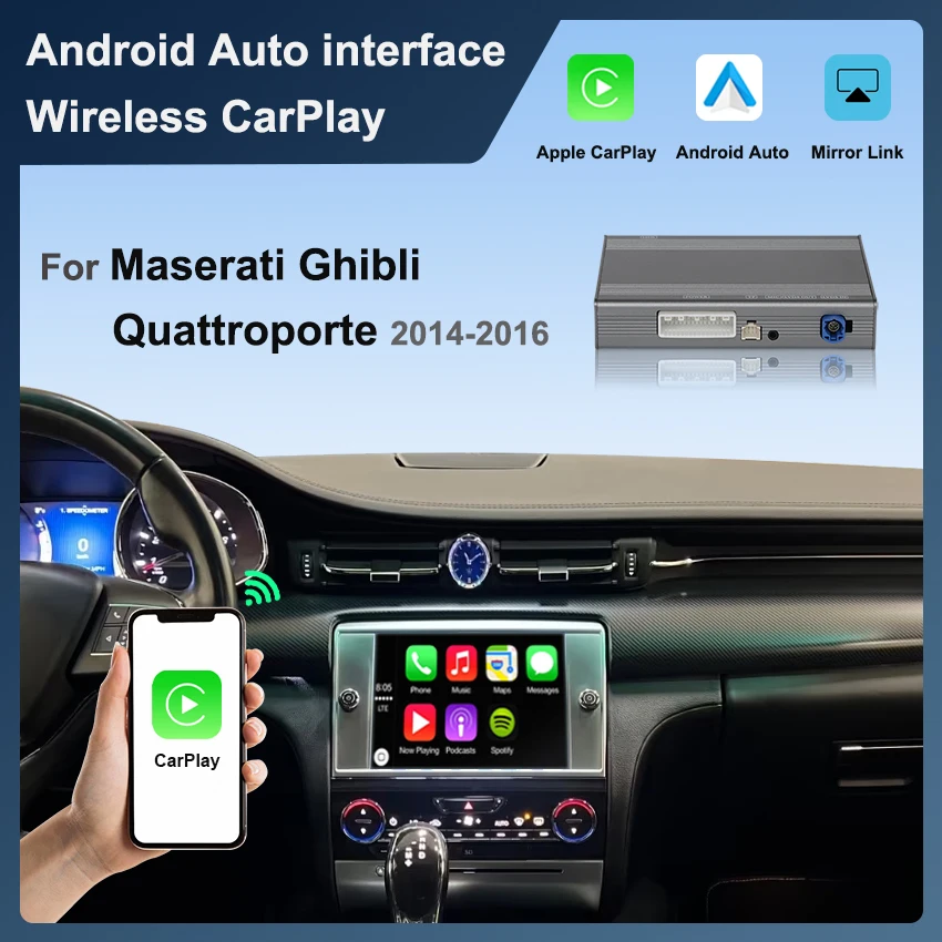 وحدة Carplay اللاسلكية وAndroid Auto الذكية لمازيراتي كواتروبورتي جيبلي 2014-2016 مع وصلة مرآة مشغل DVD GPS Siri
