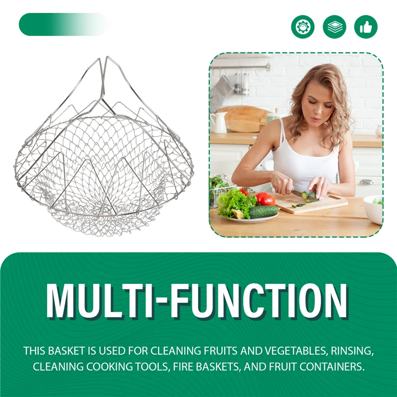 

A34R Fruit Vegetable Basket Kitchen Multi-Function Poaching Boiling Deep Frying Basket