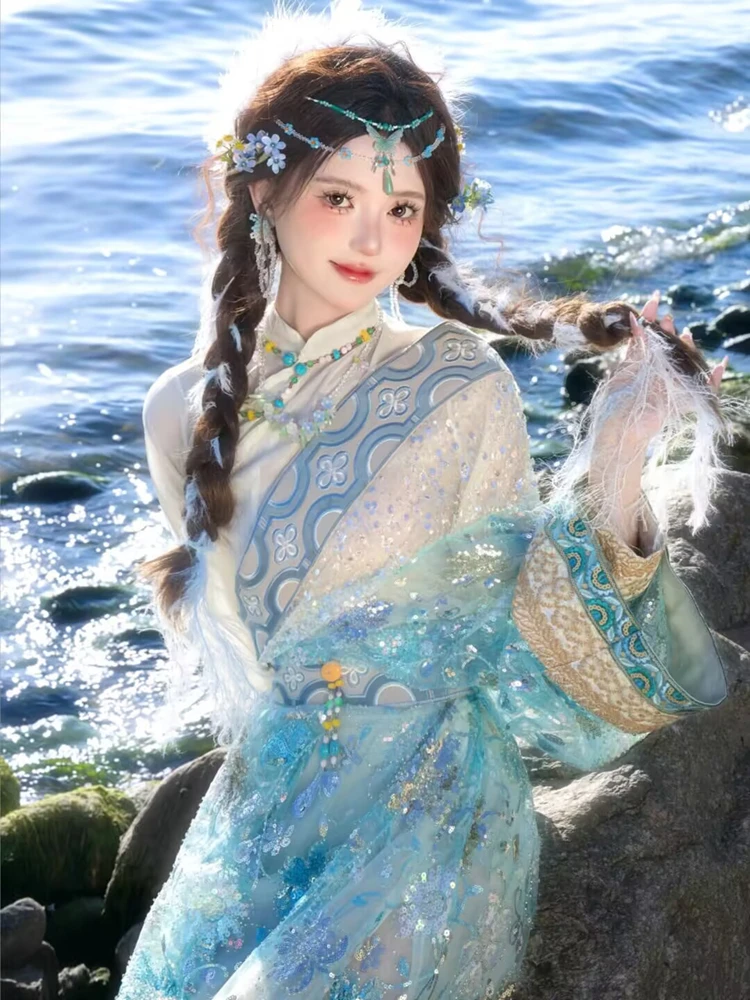 

New Ethnic Tibetan Costume Long Robe Travel Photography Tibetan Style Women's Fashionable Traditional Clothing Chinese Produc...