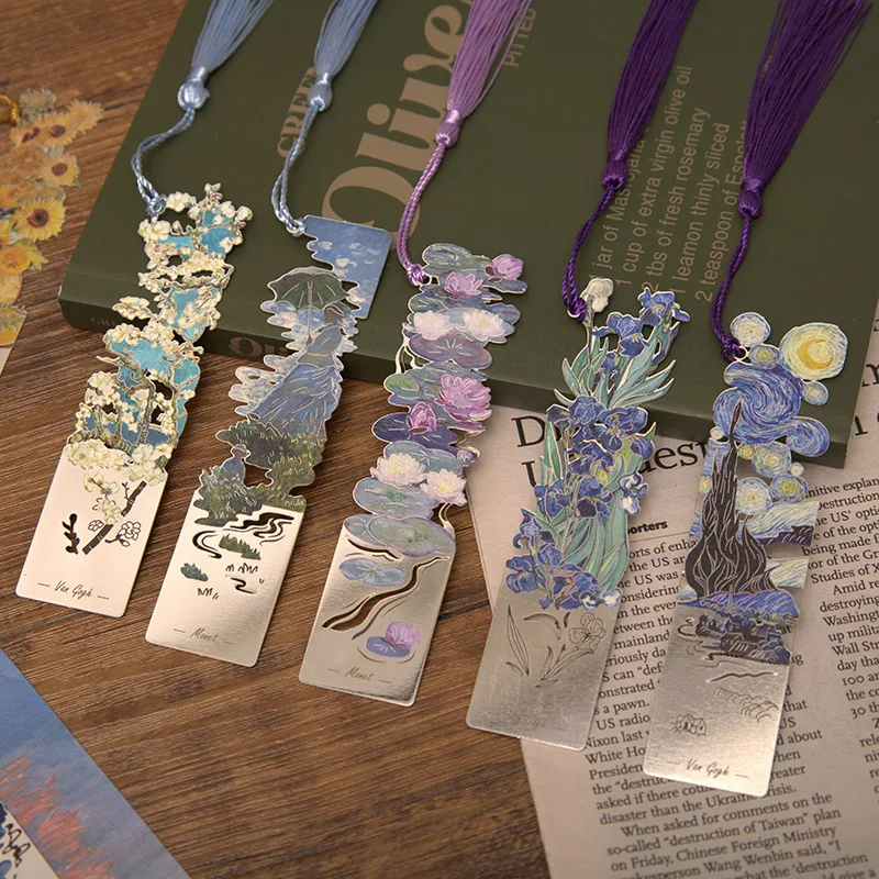 Chinoiserie Aesthetic Book Page Clip Floral Painting Metal Bookmark Hollow Book Accessories Student Reading Mark Stationery Gift