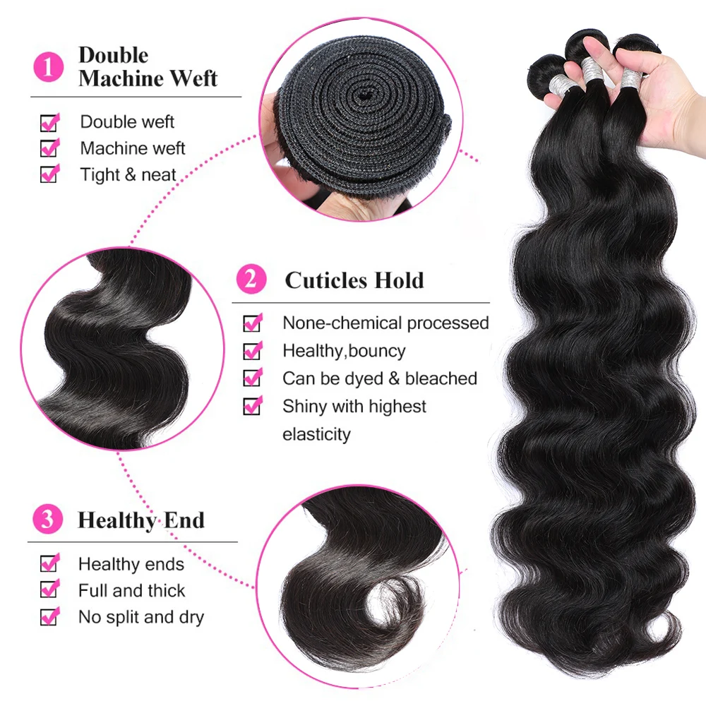 Body Wave เส้นผมมนุษย์ส่วนต่อขยายผม100% เส้นผมมนุษย์รวมกลุ่มสาน1/3/4 Pcs/Lot บราซิล Lemoda Remy ผม