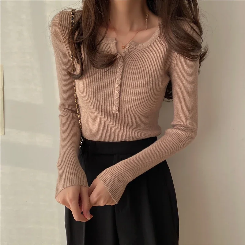 Frauen Einfarbig Oansatz Pullover Korea Pullover Grundlegende Primer Pull Femme Taste Chic Jumper Weiche Dünne Herbst Gestrickte Pullover