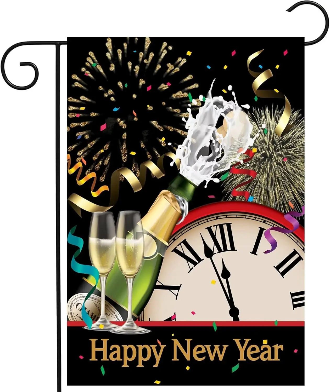 Pickako Happy New Year Decorations Firework Champagne Confetti Holiday Garden Yard Flag 12 x 18 Inch, Double Sided Outdoor D WZZ