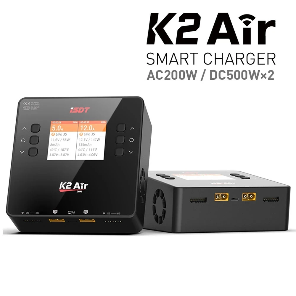 ISDT K2 Air Dual Channel Lipo Battery Charger AC 200W DC 500Wx2 20A Smart Balance Discharger for Life Lilon LiHV NiMH PB Battery - image 1 of 6