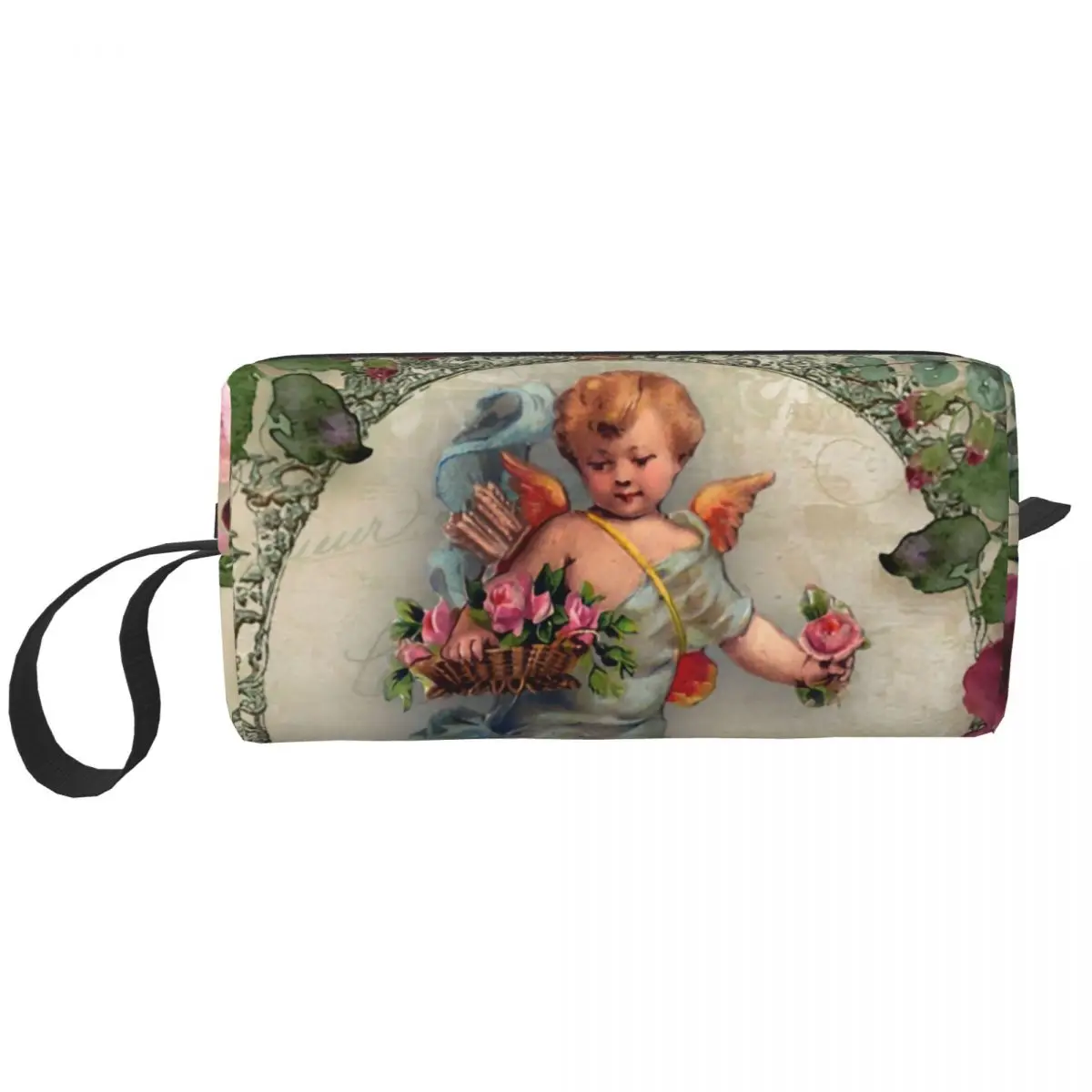 Vintage Rose Victorian Angel Cosmetic Bag Women Cute Big Capacity Makeup Case Beauty Storage Toiletry Bags