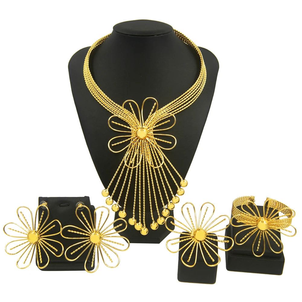 

Yulaili Brazilian style gold-plated jewelry four-piece set big flowers exaggerated but not flamboyant vitality girl coming-of-ag