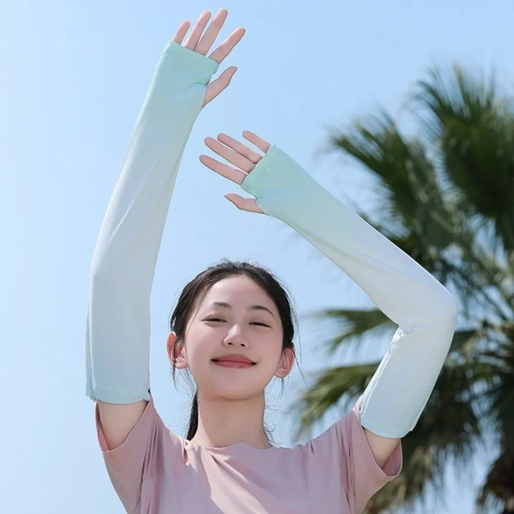 

Летние велосипедные нарукавники из ледяного шелка с градиентным цветом, защитой от УФ-излучения и широким расклешением, с эффектом утягивания и охлаждения