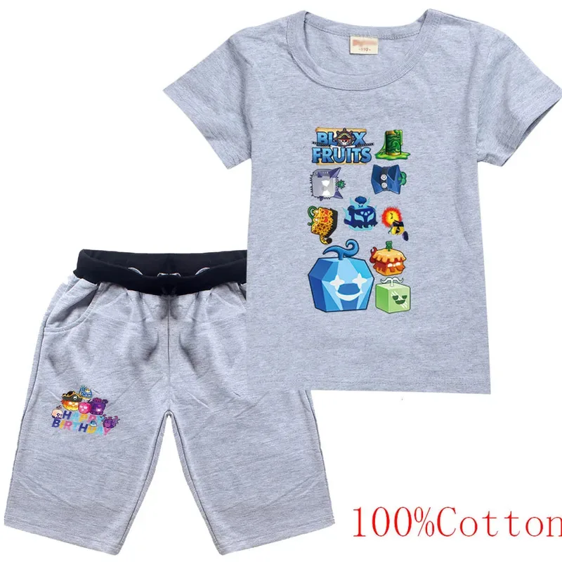 جديد الاطفال Blox الفواكه التي شيرت + مجموعة تي شيرتات قصيرة للأطفال الفتيان الفتيات Bloxfruit ملابس الفتيان قصيرة الأكمام البلوز مجموعات الصيف ملابس الطفل #6
