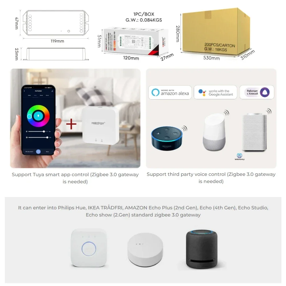 Zigbee-Contrôleur LED pour document unique, bande LED, PZ2, 2 en 1, PZ5, 5 en 1 Max, 20A, ATA Boxer, 3.0 + 2.4G RF, blanc, RVB, RGBW, RVB + CCT, touristes