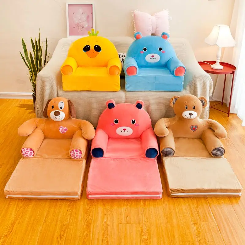 Bear Design Sofá-cama dobrável para crianças, sofá infantil, poltrona de encosto, estofado, 2 em 1 flip, assento infantil aberto, sala de estar, quarto