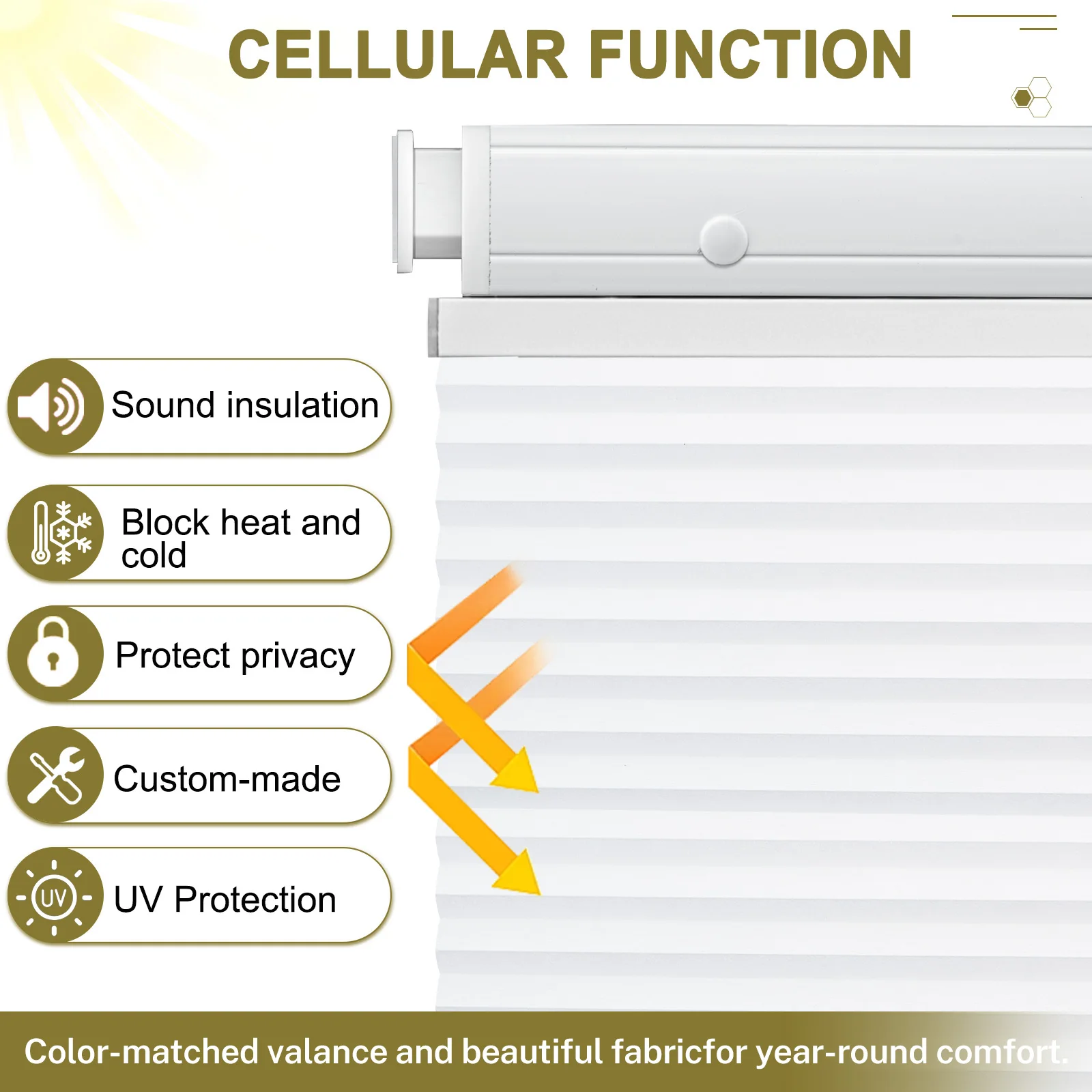 Moonice Top Down Bottom Up Honeycomb Shades No Drill No Tools Cellular Pleated Blinds Cordless Light Filtering Window Shades