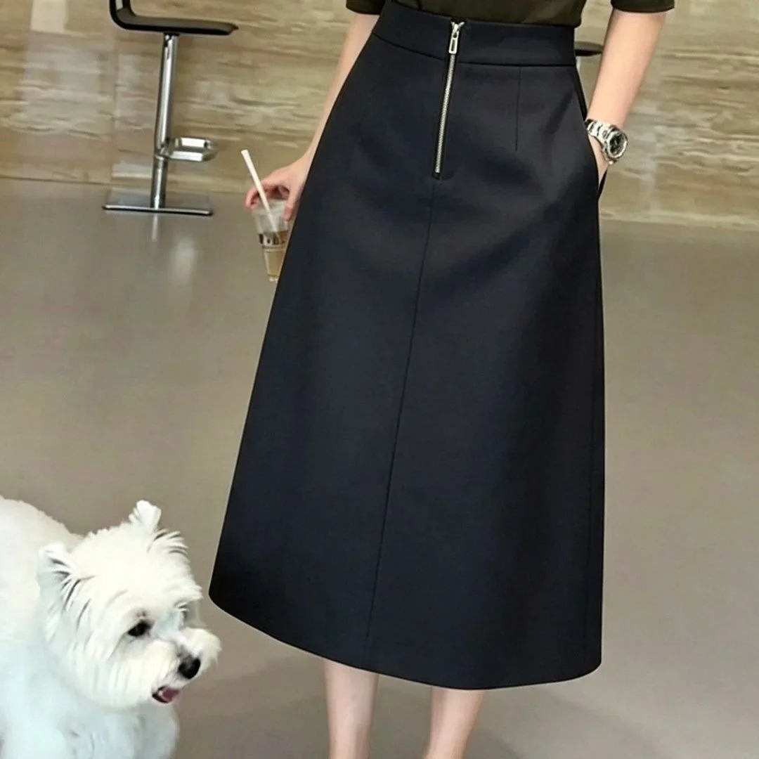 Elegant Black Suit Skirt Women's High Waist Commuter Slimming Versatile Mid-Length Cake Skirt Standard Edition 2026 Early Aut...