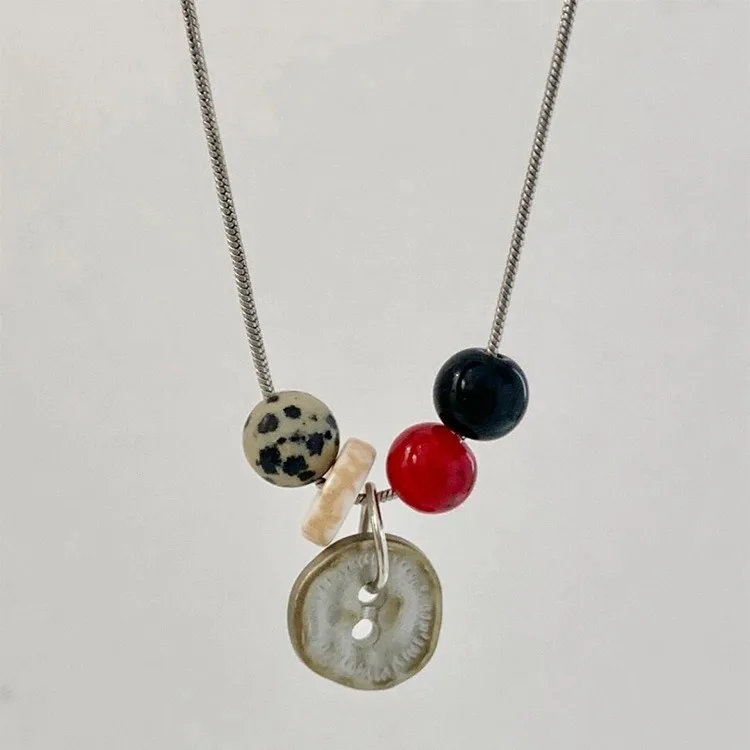 

Korean retro vintage button pendant necklace, new style, personalized design, simple and unique versatile necklace