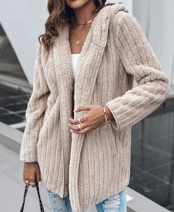 

Autumn Cardigan Sweater New Solid Long Sleeve Casual Coat Woman Clothes Fashion Hooded Plush Wrapped Sleeps Vintage Cardigan