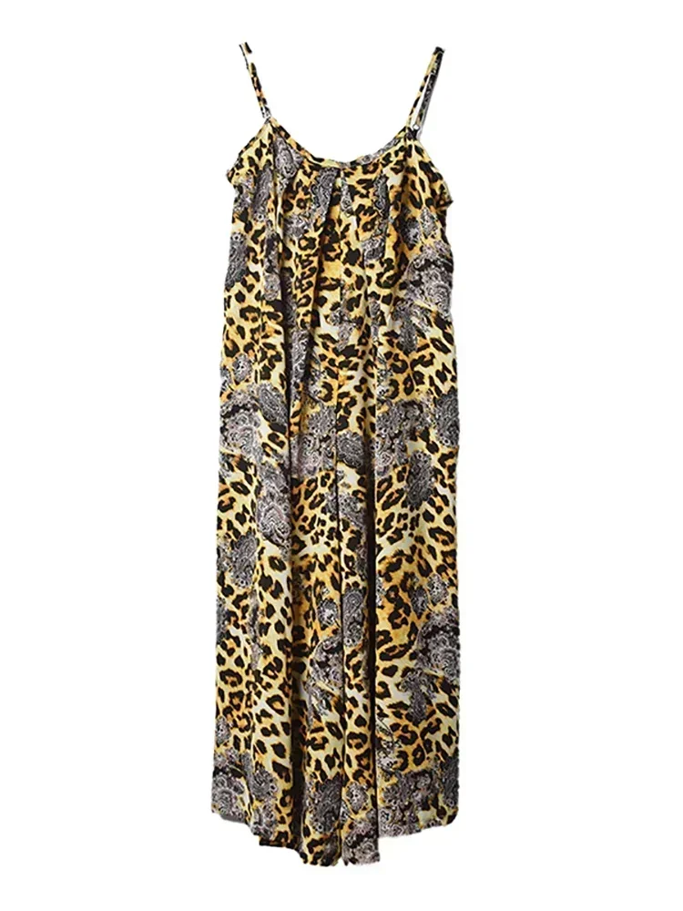 XITAO Strapless Jumpsuits Fashion Leopard Goddess Fan Casual Style Sleeveless Summer Minority Loose Elegant Jumpsuits WLD16530