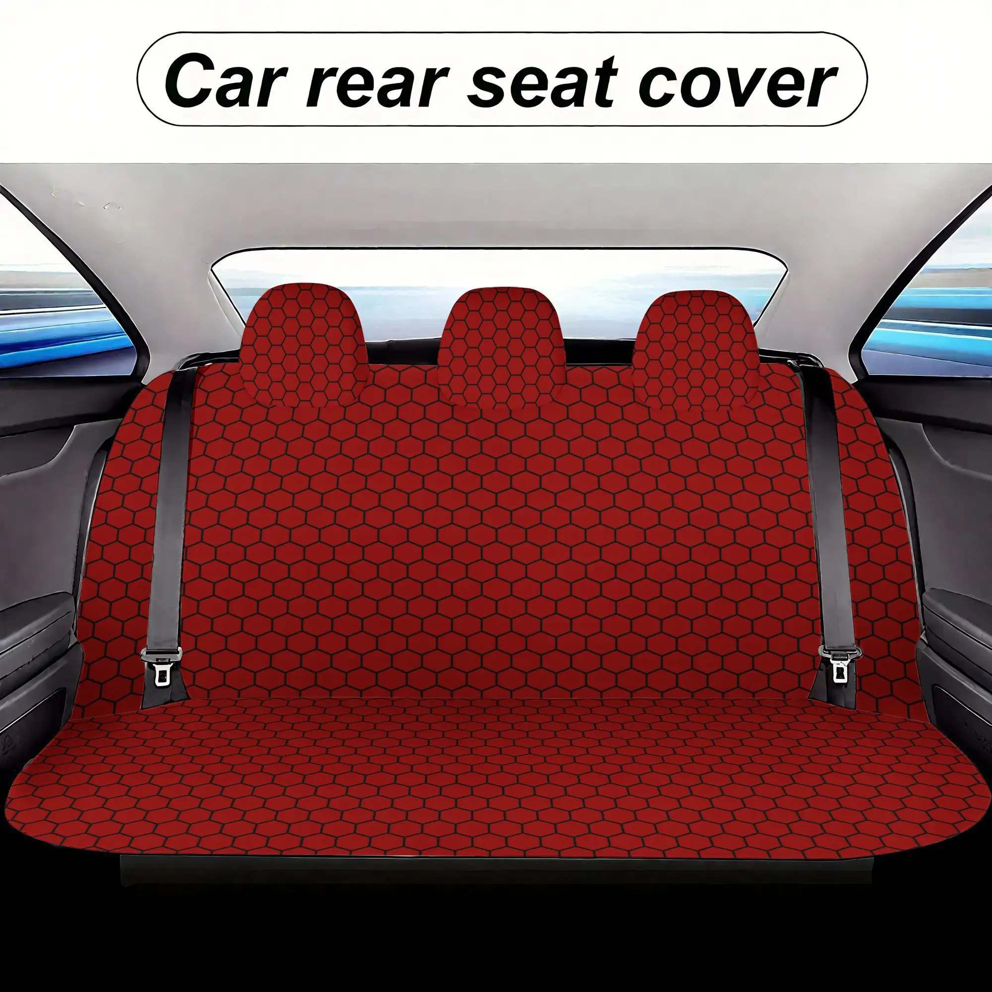 7pcs Red Hexagonal Print Car  Covers Set | Includes 2 Front  Covers + 1 Rear  Back Cover + 1 Rear  Cover + 3 Car