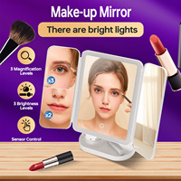 Matte Finish Tri-Fold LED Makeup Mirror with Adjustable Brightness, Available in White and Pink