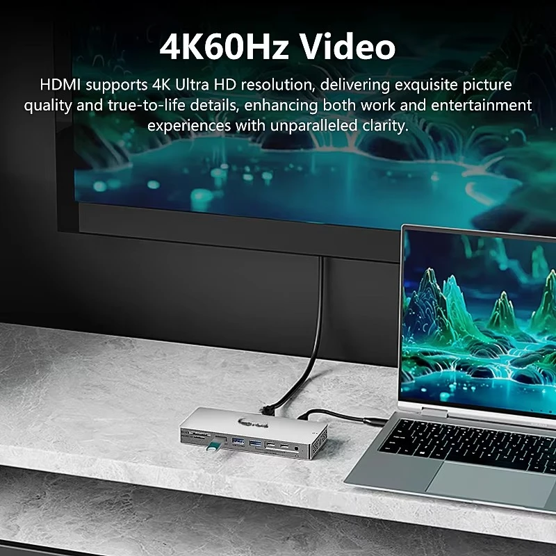 

EE1 14 In 1 Type C USB Hub Docking Station USB 3.0 Card Reader Adapter Hub 5 Port 10Gbps USB 3.2 Hub with 4K 60Hz HDTV Lan Audio
