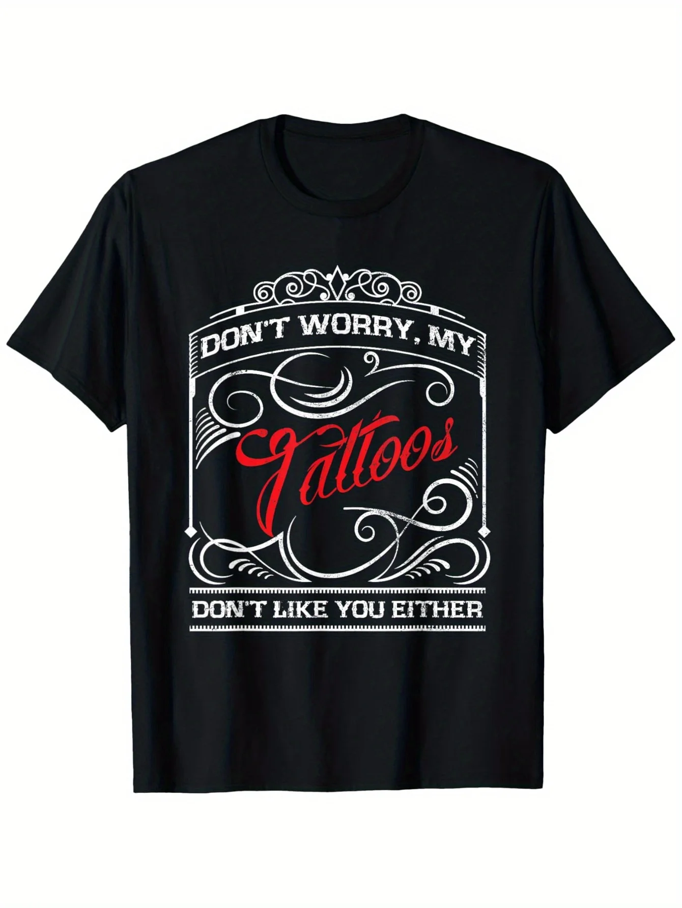 

Men's Gothic HIM T-Shirt - Black/Pink Rose & Star, Polyester Blend Casual Tee