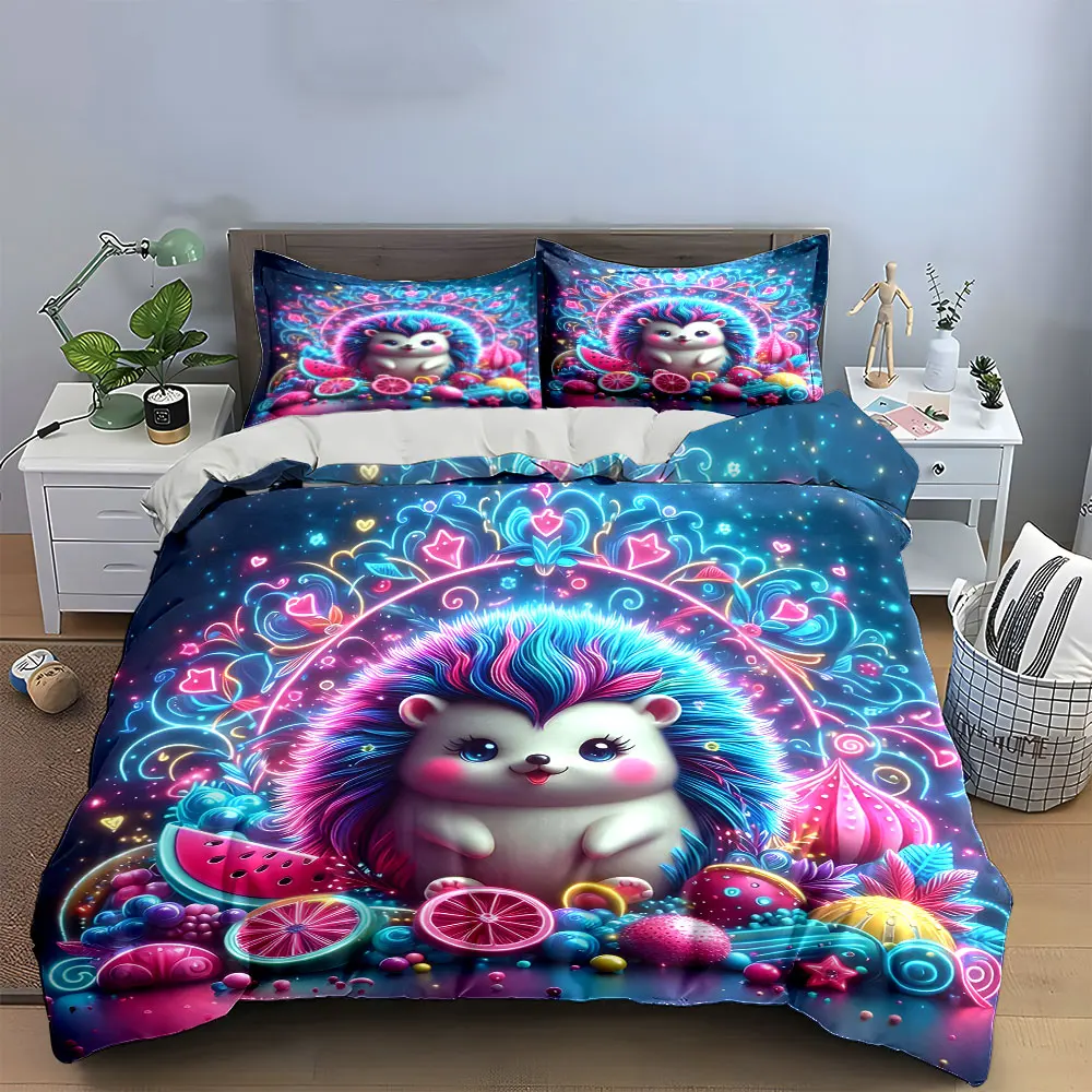 Colorful Hedgehog Decor Set Multiple sizes kid's and adults' bedroom Exquisite 3PC bedding set, gift