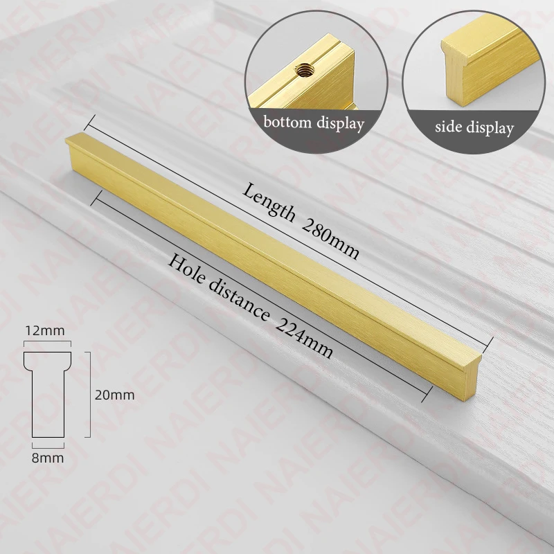 NAIERDI Schwarz Lange Möbel Griff Amerikanischen Stil Gold Küche Schrank Zieht 600-1200mm T Bar Aluminium Legierung Schränke griffe