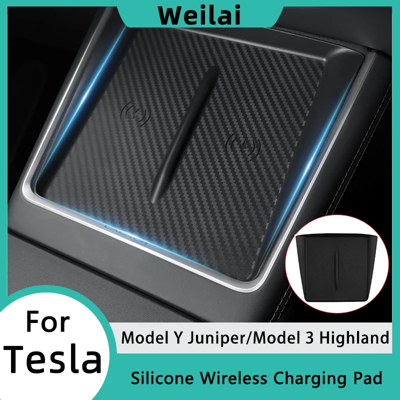 

Car Wireless Charger Pad Mat for Tesla Model 3 Highland Model Y Juniper Anti-scratch Silicone Non-slip Interior Decor Protector