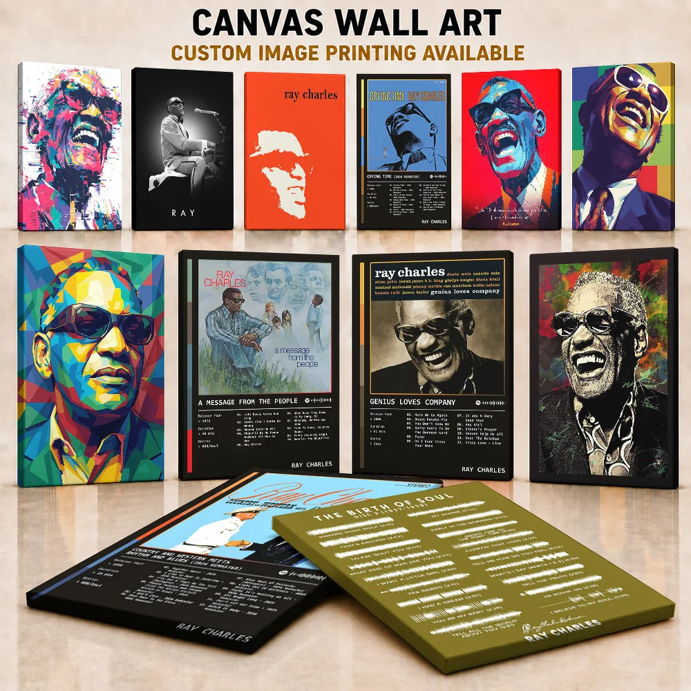 Ray Charles Canvas Print Poster Personalized Photo Classic Soul Vocalist Style Wall Art For Music Room And Home Office Fan Gift
