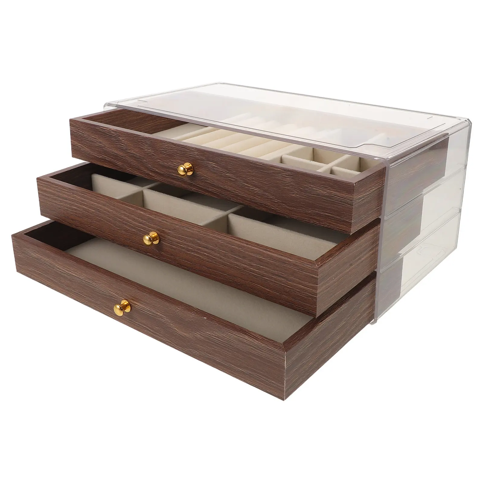 

3 Layer Vintage Jewelry Box Wooden Necklace Organizer for Rings Bracelets Earrings Trinket Storage Retro Style Countertop