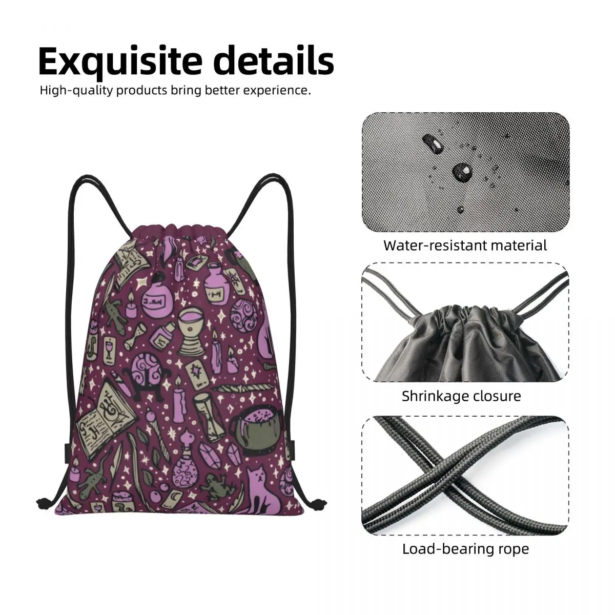 Witchy Things-mochila con cordón para hombre y mujer, saco deportivo portátil para gimnasio, Halloween, bruja escalofriante, gato, bolsa de entrenamiento